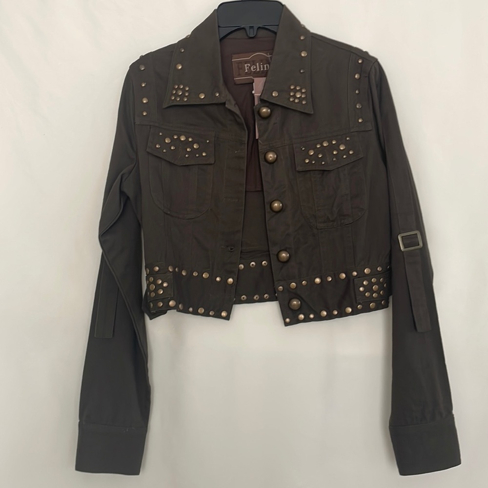 Vintage Brown women denim jacket,size small,brand name feline.